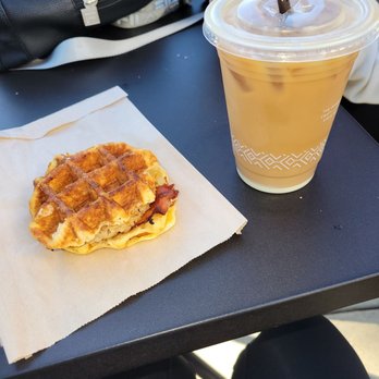 Peet's Coffee - Chicken maple waffle sandwhich + black tie iced coffee - Coffee & Tea Near Me - Thousand Oaks, California