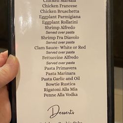 La Cucina Paisanos - The pasta night menu