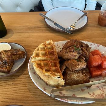 Yardbird Table & Bar - Chicken and waffles with hash browns. Super good. - Southern Near Me - Miami Beach, Florida
