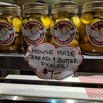 PG Clucks - House made bread & butter pickles by the jar. October 2018 - Sandwiches Near Me - Toronto, Ontario