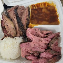 Brisket/Tri-tip combo ($33) with beans and rice Brisket/Tri-tip combo ($33) with beans and rice