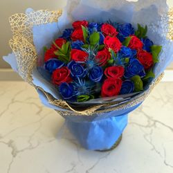 4 Seasons Creations - Custom made blue and red 25 rose bouquet $130