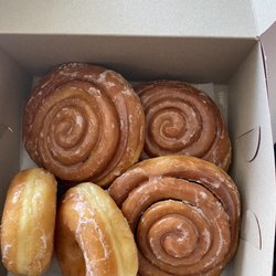Lucky’s Donuts - Cinnamon roll and glazed doughnuts