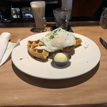 Spruce Farm & Fish - Chicken and waffles with a fried egg - New American Near Me - Boulder, Colorado