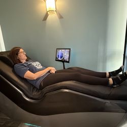 MassageLuXe - My wife enjoying the Hydro massage table after getting a full body massage from the masseuse.