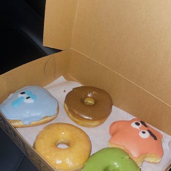 SloDoCo Donuts - Bikini Bottom Friends (Squidward & Patrick), Maple Donut, Glazed Donut, and Matcha Donut - Donuts Near Me - San Luis Obispo, California