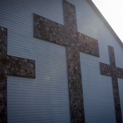 Jefferson Baptist Church - Stone crosses - view from Hwy 99E