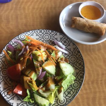 Love Eat Thai - Thai Salad with Spring Roll w Sweet chili sauce - Thai Near Me - Brevard, North Carolina