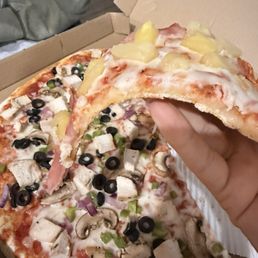 Half&half Hawaiian and Vegetarian pizza Half&half Hawaiian and Vegetarian pizza