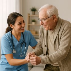 Lotus Home Health Care - Licensed Vocational nurse helping assisting a patient.
