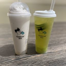 Coconut lychee slush and muscat green grape lime tea - love both Coconut lychee slush and muscat green grape lime tea - love both