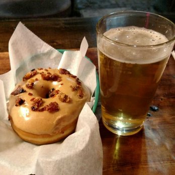 Brewnuts - Maple bacon donut and a brew from Jackie-O's. - Donuts Near Me - Cleveland, Ohio