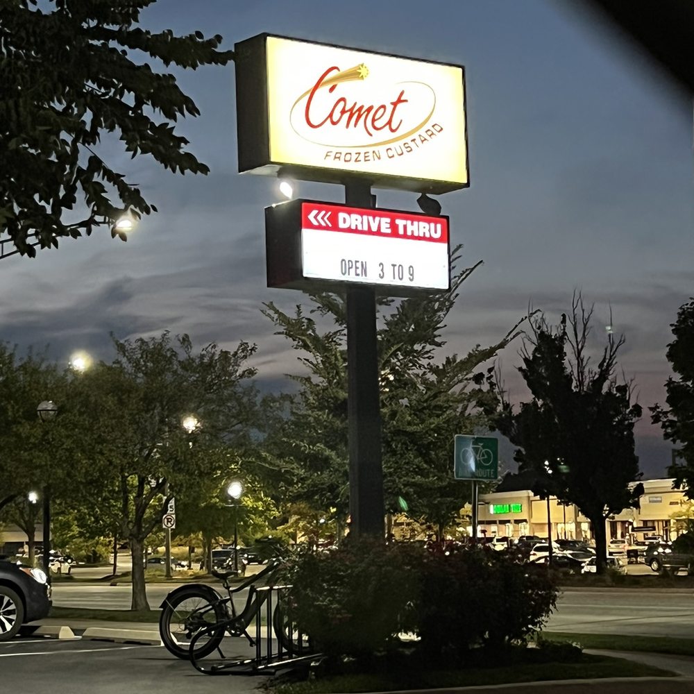 Comet Frozen Custard - Sign with hours 3-9 - Ice Cream & Frozen Yogurt Near Me - Rolling Meadows, Illinois Comet Frozen Custard - Sign with hours 3-9 - Ice Cream & Frozen Yogurt Near Me - Rolling Meadows, Illinois
