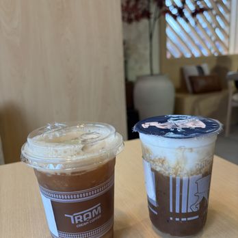 Tram Cream Coffee - Lychee Tea (Left); Salted Cream Coffee (Right) - Coffee & Tea Near Me - Sacramento, California Tram Cream Coffee - Lychee Tea (Left); Salted Cream Coffee (Right) - Coffee & Tea Near Me - Sacramento, California