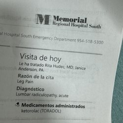 Memorial Regional Hospital South