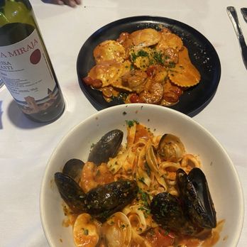 Mezza Luna - Lobster ravioli and Fettucine Alla Pescatora - Italian Near Me - Smyrna, Georgia Mezza Luna - Lobster ravioli and Fettucine Alla Pescatora - Italian Near Me - Smyrna, Georgia