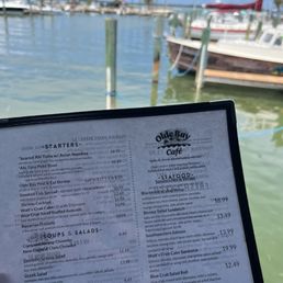 Menu and marina view Menu and marina view