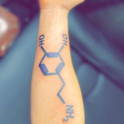 Witchhouse Tattoo - Chemical structure on underside of forearm.