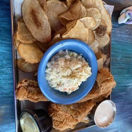 Fried whitefish, coleslaw and homemade chips Fried whitefish, coleslaw and homemade chips