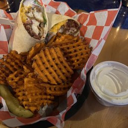Chicken wrap and sweet potato fries Chicken wrap and sweet potato fries