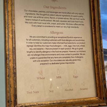 L.A. Burdick Handmade Chocolates - Ingredient and Allergen statement - Desserts Near Me - Chicago, Illinois