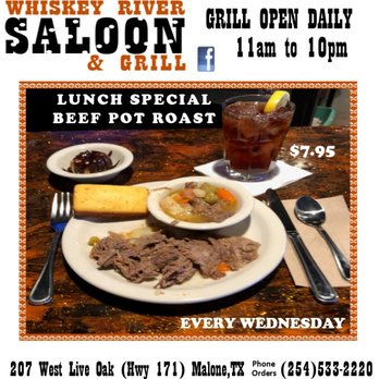 Whiskey River Saloon - a plate of food and a drink - Bars Near Me - Malone, Texas Whiskey River Saloon - a plate of food and a drink - Bars Near Me - Malone, Texas
