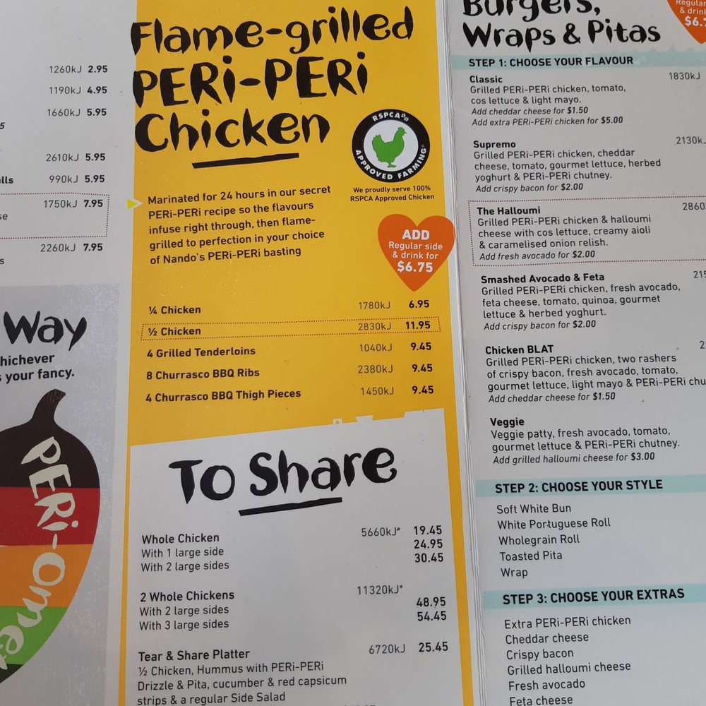 Nando's - Menu - Chicken Shop Near Me - Melbourne, VIC