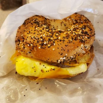 Yorgo's Bageldashery - Greasy greasy greasy bacon, egg and cheddar on everything bagel - Bagels Near Me - Norfolk, Virginia