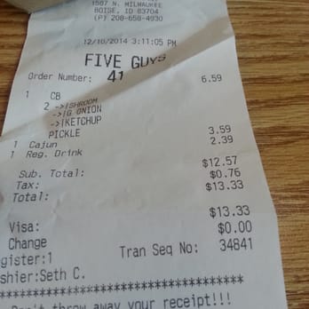 Five Guys - Burger, frys, and a coke. $13.33. I bit expensive for me. - Burgers Near Me - Boise, Idaho Five Guys - Burger, frys, and a coke. $13.33. I bit expensive for me. - Burgers Near Me - Boise, Idaho