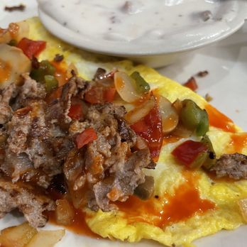 Jake's Diner - an omelet with meat and vegetables - Diners Near Me - Greensboro, North Carolina Jake's Diner - an omelet with meat and vegetables - Diners Near Me - Greensboro, North Carolina