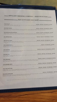 Menu photo 1 Artillery Brewing Drexel Hill, PA