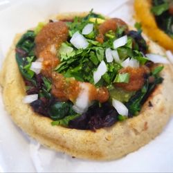 Tamales de Mama Y Algo Mas - Sope with Vegan Carnitas