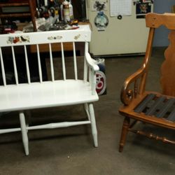 Bailey's Furniture Repair & Custom Upholstery - White Bench Before