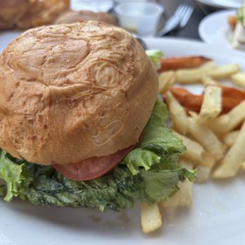 Wild Pear - My gluten free Wild pear burger with fries. - Cafes Near Me - Salem, Oregon