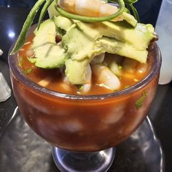 Seafood Cocktail.. shrimp and octopus in mine.  You can choose others like snail, scallop or fish or all.