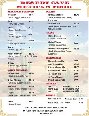 Menu photo 7 Desert Cave Cave Creek, AZ