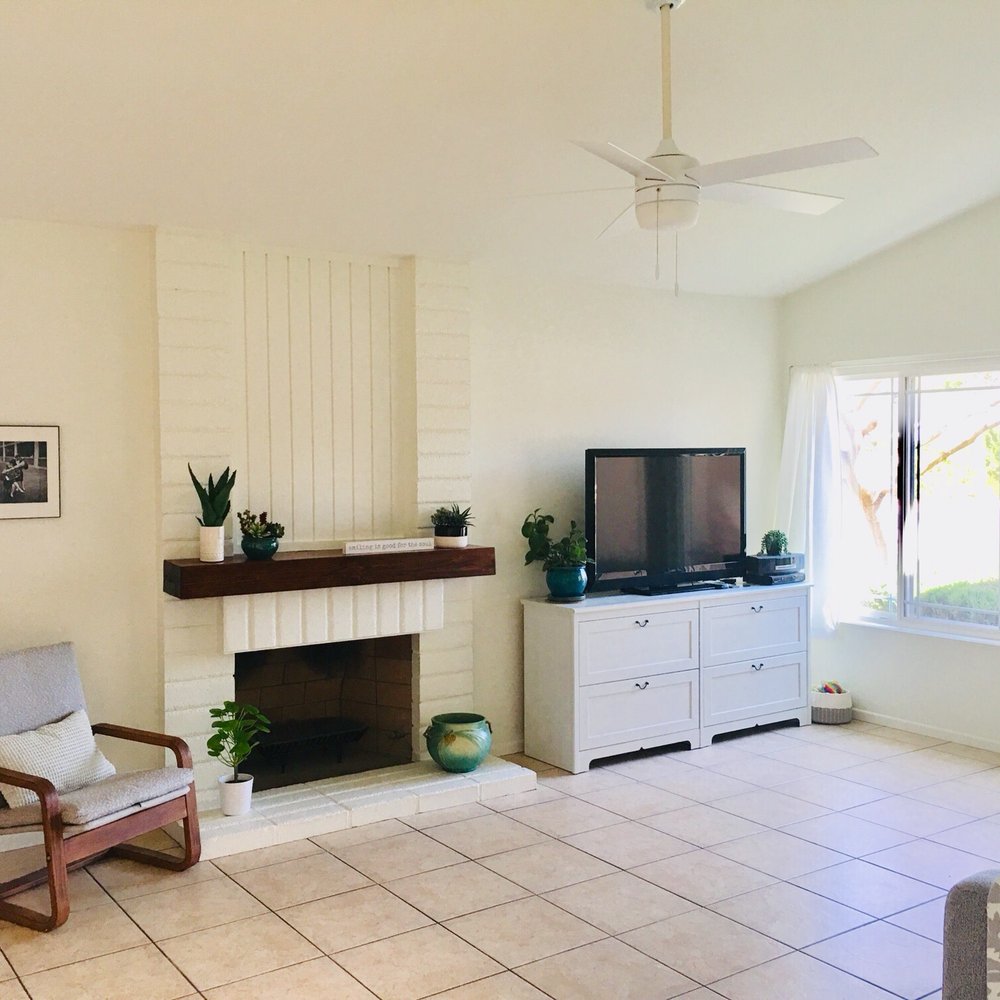 Rainbow Painting Consulting - After - Living room ceilings, walls, trim, brick fireplace - Painters Near Me Rainbow Painting Consulting - After - Living room ceilings, walls, trim, brick fireplace - Painters Near Me