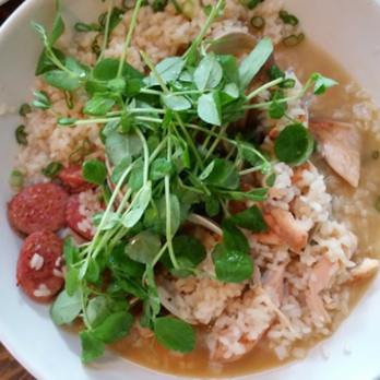Revival - Some sort of sausage and chicken concoction. And pea sprouts! - Southern Near Me - Minneapolis, Minnesota Revival - Some sort of sausage and chicken concoction. And pea sprouts! - Southern Near Me - Minneapolis, Minnesota