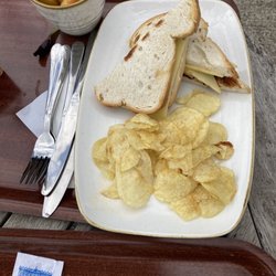 Chatsworth Farm Shop - Cheese sandwich on white bread with a side of crisps