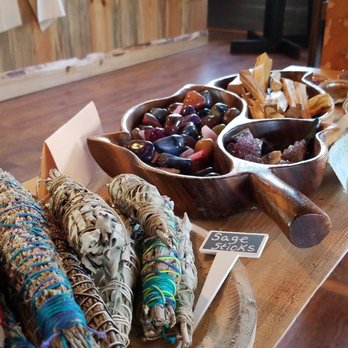 Earthly Essentials - Hand-wrapped sage bundles and with a view of the delicious infused water available for sipping while you shop. - Spiritual Shop Near Me - Twain Harte, California Earthly Essentials - Hand-wrapped sage bundles and with a view of the delicious infused water available for sipping while you shop. - Spiritual Shop Near Me - Twain Harte, California