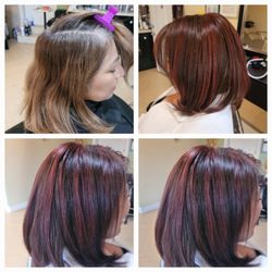 Mi Belleza Hair Studio - Dark base color with red highlights 