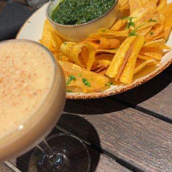 ChopnBlok - Montrose - Chips & Dip. Drink is the Sheba. So delicious - African Near Me - Houston, Texas