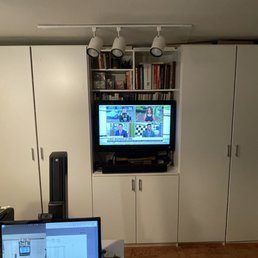 Center section with TV is 4" narrower than shown on the drawing I approved. Center section with TV is 4" narrower than shown on the drawing I approved.