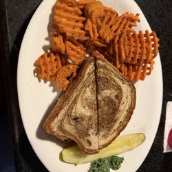 George's Neighborhood Grill - GEORGE'S REUBEN with sweet potatoes fries