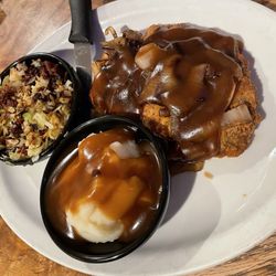 Checkers Restaurant - Country fried steak with grilled cabbage and mashed potatoes