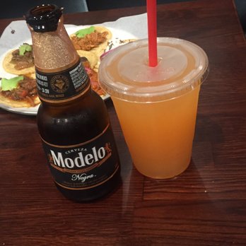 Guisados - MODELO for the husband and a melon drink for me - Tacos Near Me - Burbank, California
