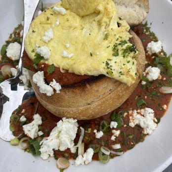Toasted Imperial Beach - Bread bowl with egg and mushroom / tomato sauce. - Breakfast & Brunch Near Me - Imperial Beach, California
