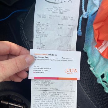 Ulta Beauty - Receipt from an undercut CLEANUP with a clipper. NOT A FULL HAIRCUT. - Cosmetics & Beauty Supply Near Me - Cape Coral, Florida Ulta Beauty - Receipt from an undercut CLEANUP with a clipper. NOT A FULL HAIRCUT. - Cosmetics & Beauty Supply Near Me - Cape Coral, Florida