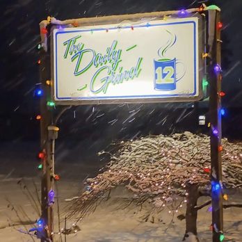 Daily grind 12 - a sign in the snow - Coffee & Tea Near Me - North Bend, Washington