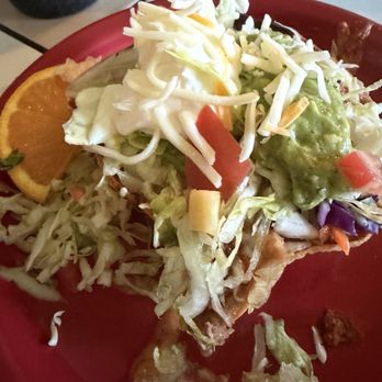 El Adobe Cafe - Corn Tostada with ground beef--like a mini taco salad! - Mexican Near Me - Reno, Nevada